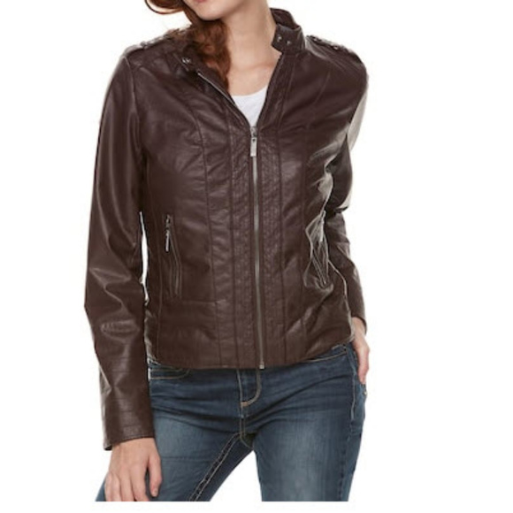 J2 Jackets & Blazers - J-2 Hooded Faux-Leather Moto Jacket - M